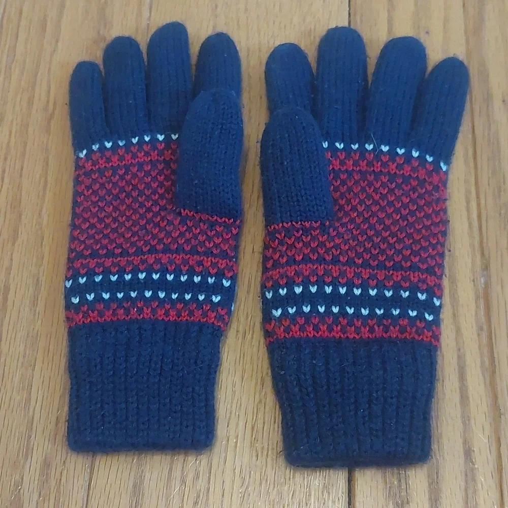 Kids Navy and Red Knitted Gloves